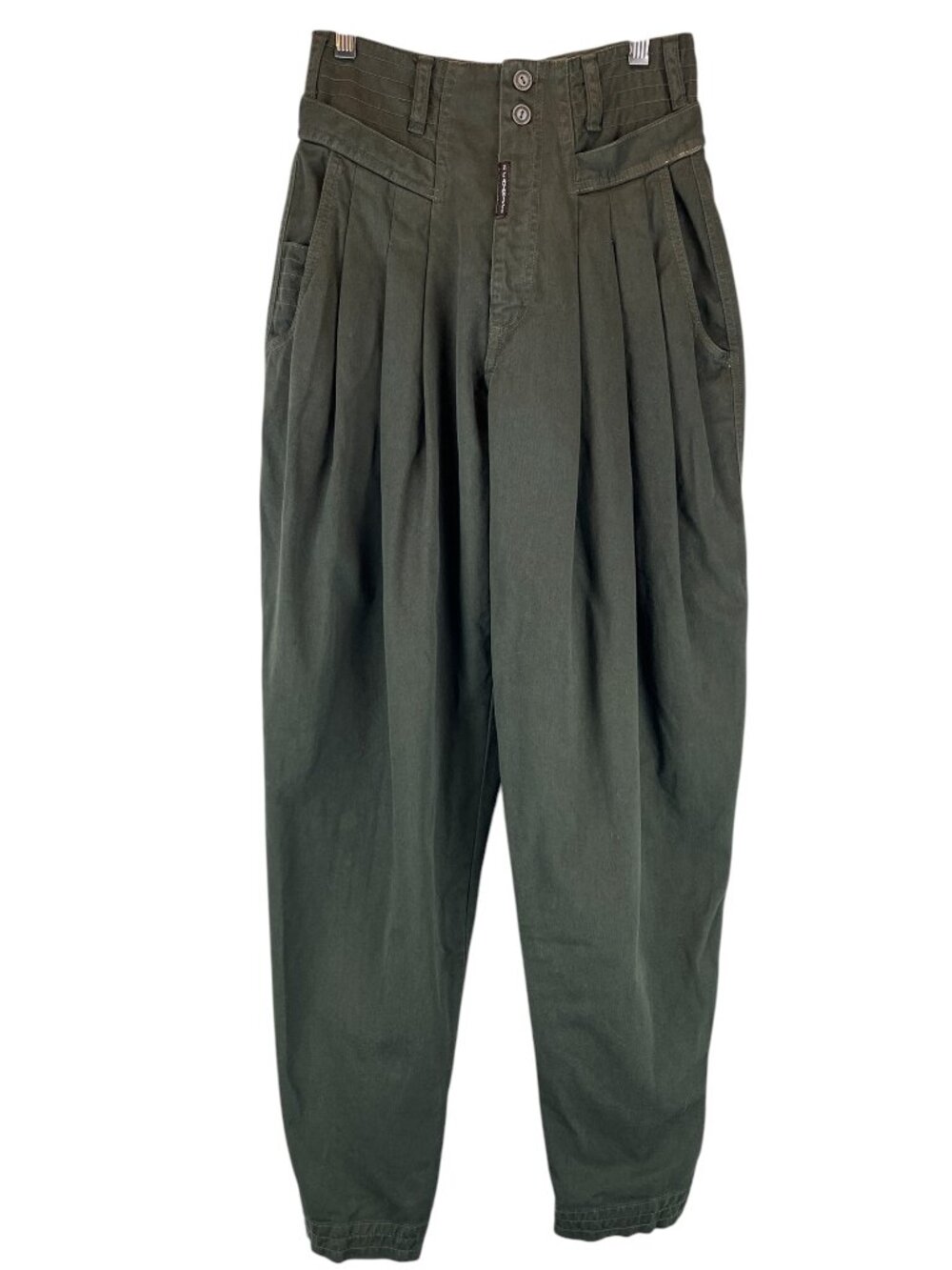 Z. Cavaricci Vintage Pleated Balloon Tapered Pants High Waist Olive Green Sz 26